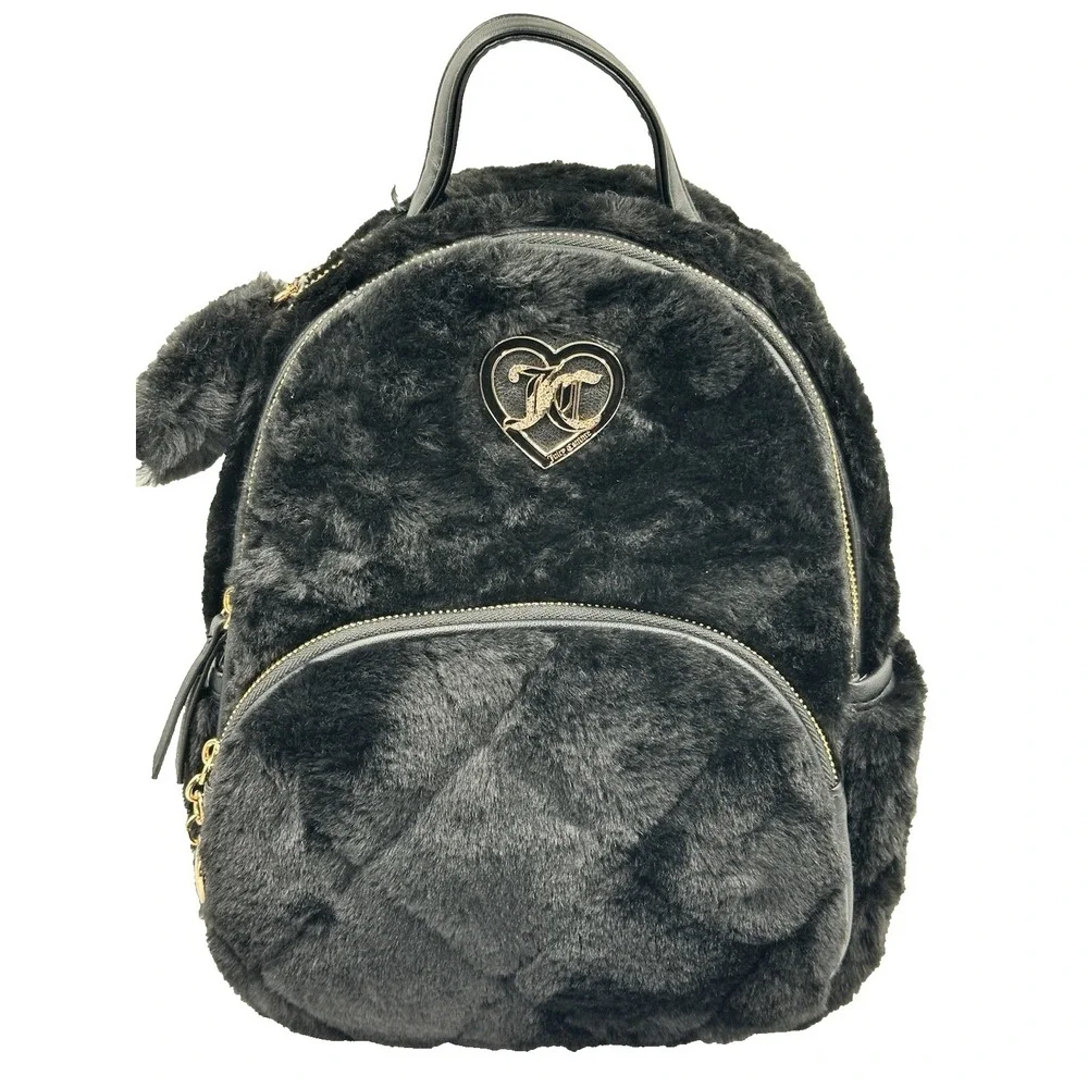 Juicy Couture Let's Get Cozy Backpack Plush Furry in Black Liquorice